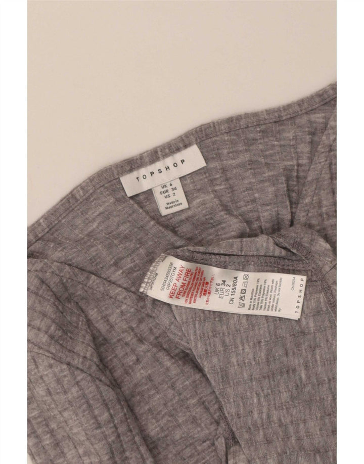 Topshop Womens Long Sleeve Crop Top UK 6 XS Grey Polyester