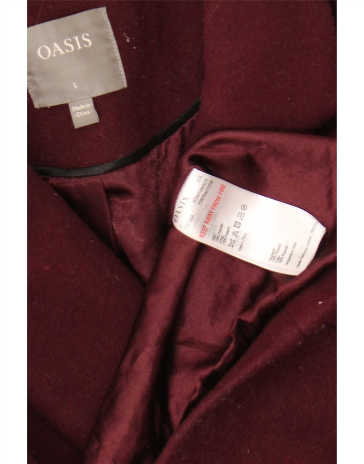 Oasis Womens Double Breasted Coat UK 16 Large Burgundy Polyester