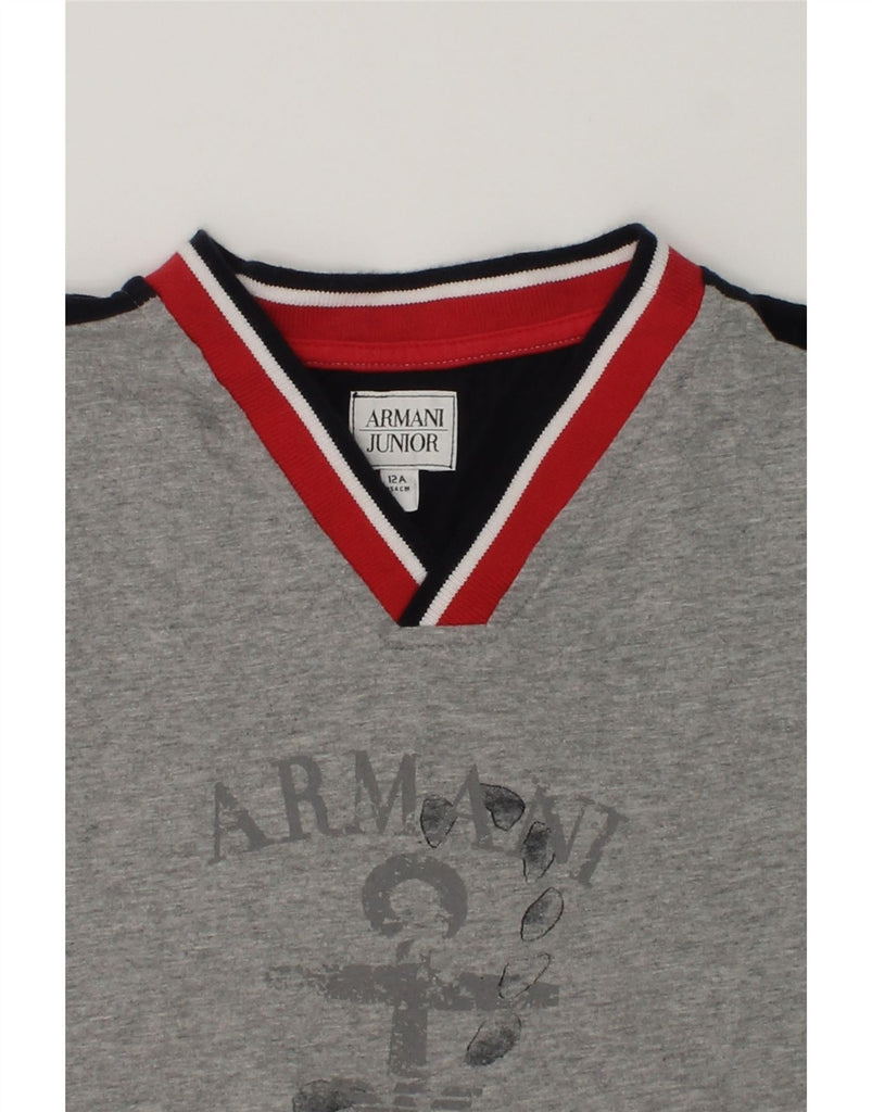 ARMANI JUNIOR Boys Graphic T-Shirt Top 11-12 Years Grey Colourblock Cotton | Vintage Armani Junior | Thrift | Second-Hand Armani Junior | Used Clothing | Messina Hembry 