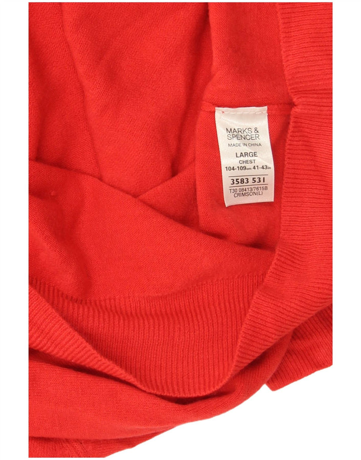 Marks & Spencer Mens Blue Harbour V-Neck Jumper Sweater Large Red Acrylic