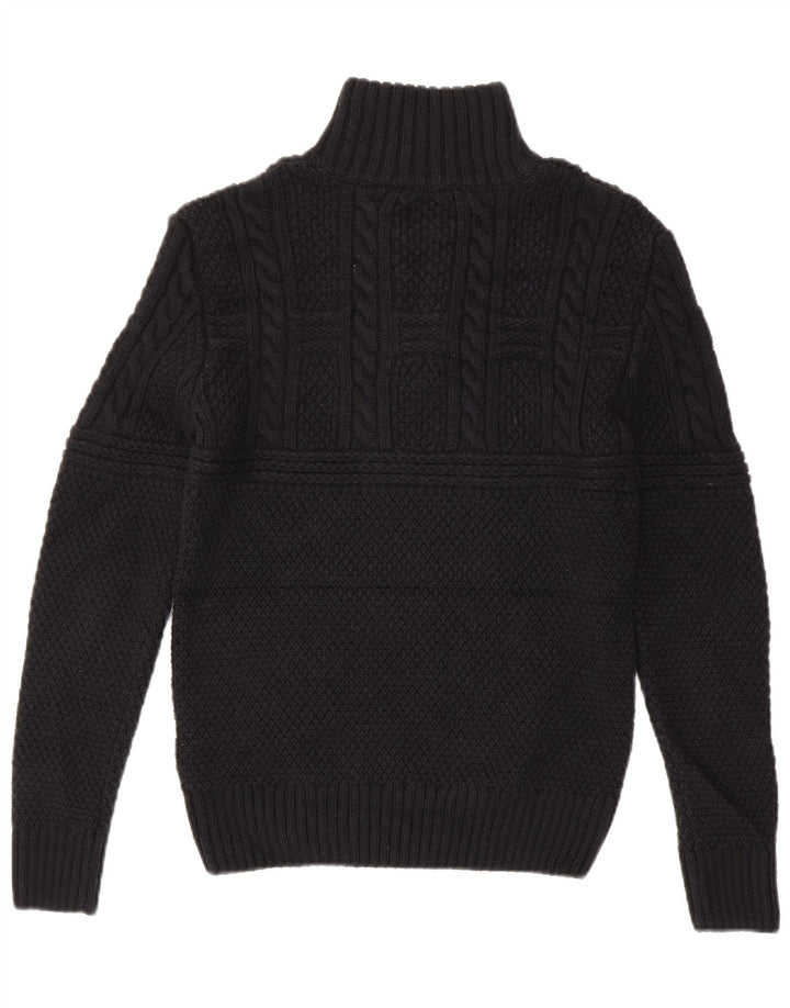 Superdry Mens Zip Neck Jumper Sweater Small Black Acrylic