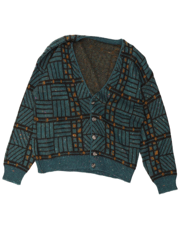 Vintage Womens Oversized Cardigan Sweater UK 18 XL Green Geometric