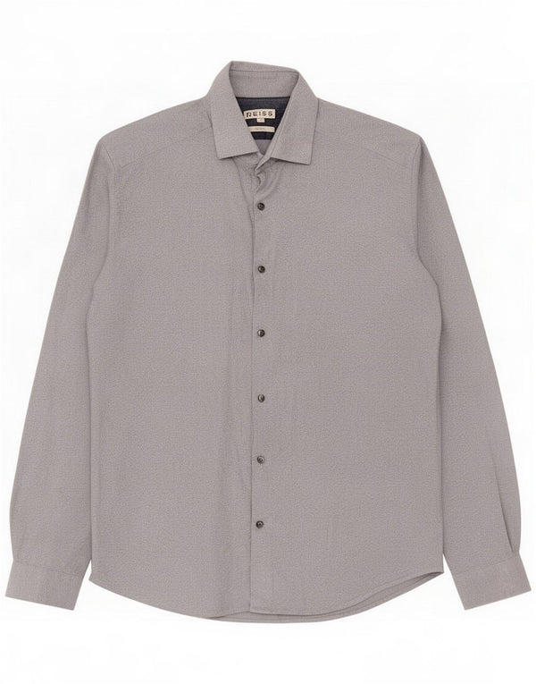 Reiss Mens Slim Fit Shirt Large Grey Cotton
