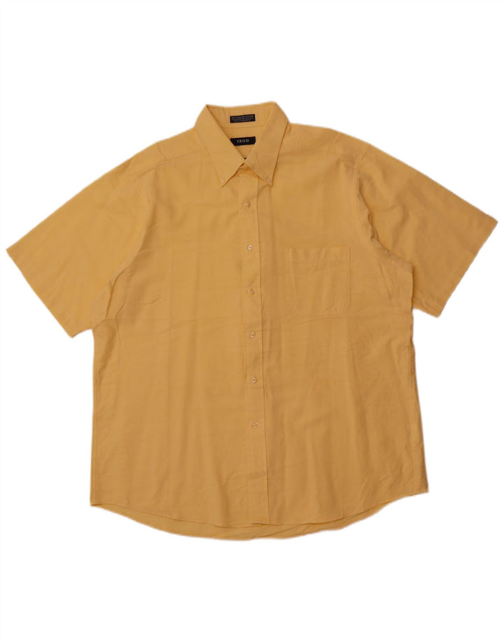 IZOD Mens Short Sleeve Shirt Size 17 XL Yellow Cotton