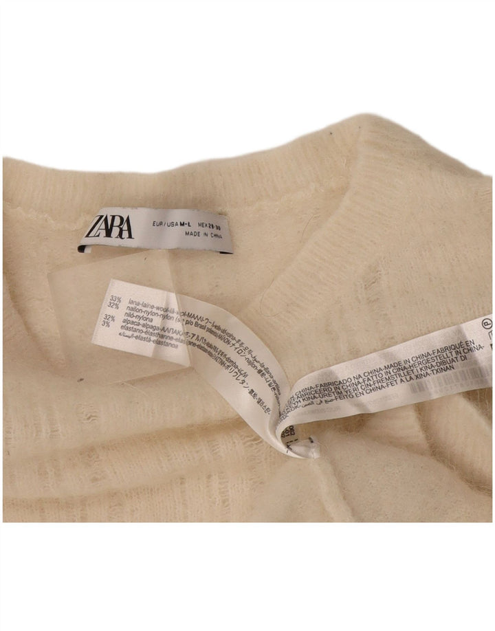 Zara Womens Boat Neck Jumper Sweater UK 14 Medium White Wool