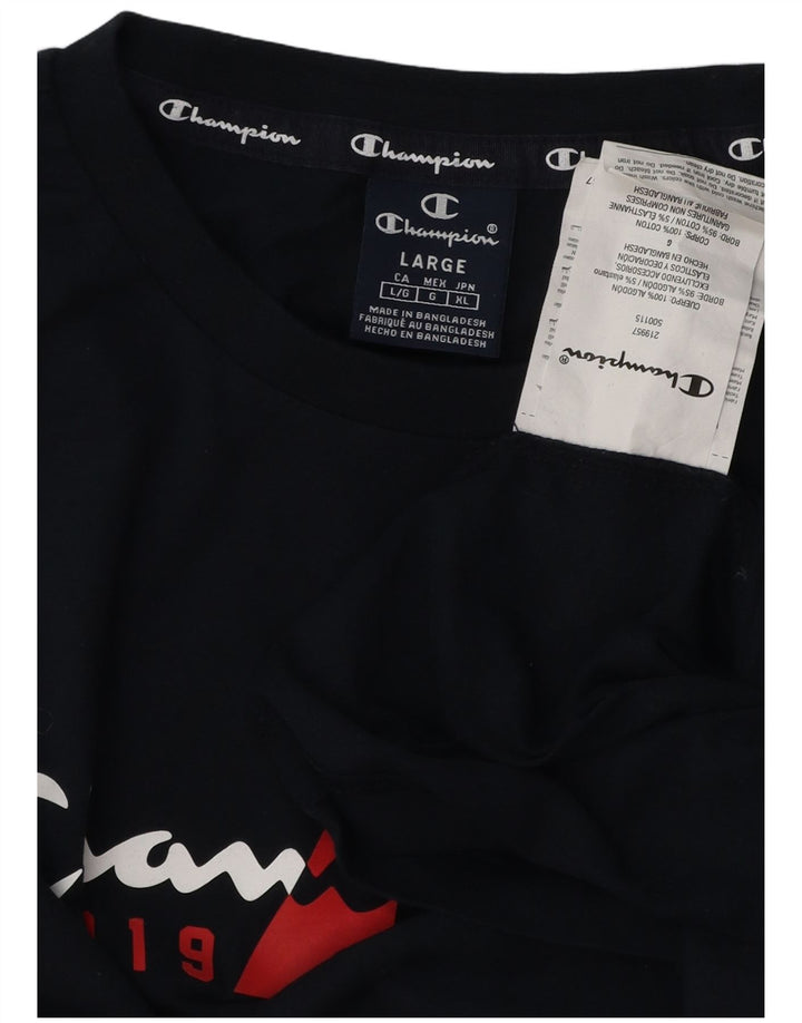 CHAMPION Mens Graphic Top Long Sleeve Large Navy Blue Cotton