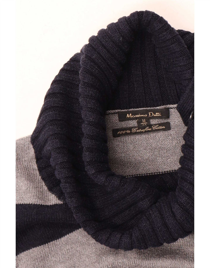 Massimo Dutti Womens Button Neck Jumper Sweater UK 12 Medium Navy Blue