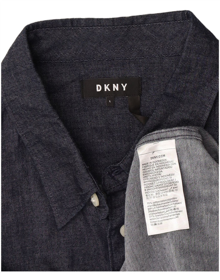 Dkny Mens Shirt Large Navy Blue Cotton