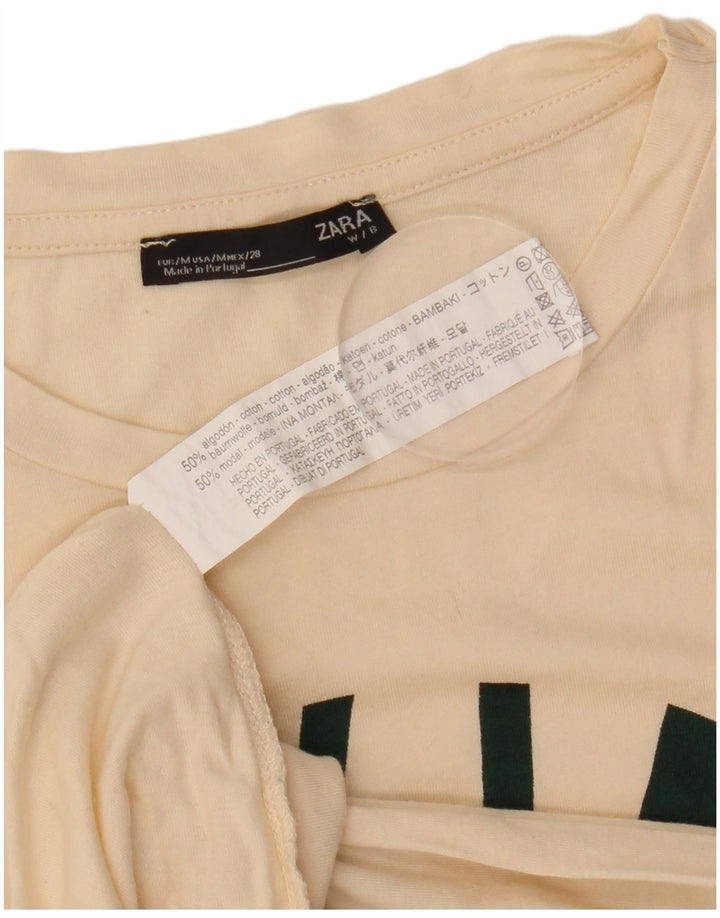 ZARA Womens Graphic T-Shirt Top UK 14 Medium Off White Cotton