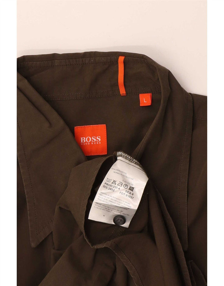 Hugo Boss Mens Shirt Large Khaki Cotton