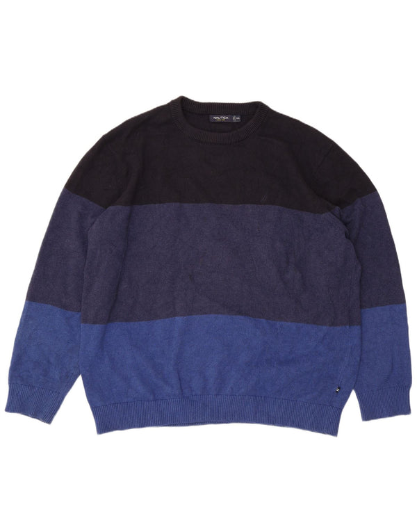 Nautica Mens Regular Fit Crew Neck Jumper Sweater 2XL Blue Colourblock