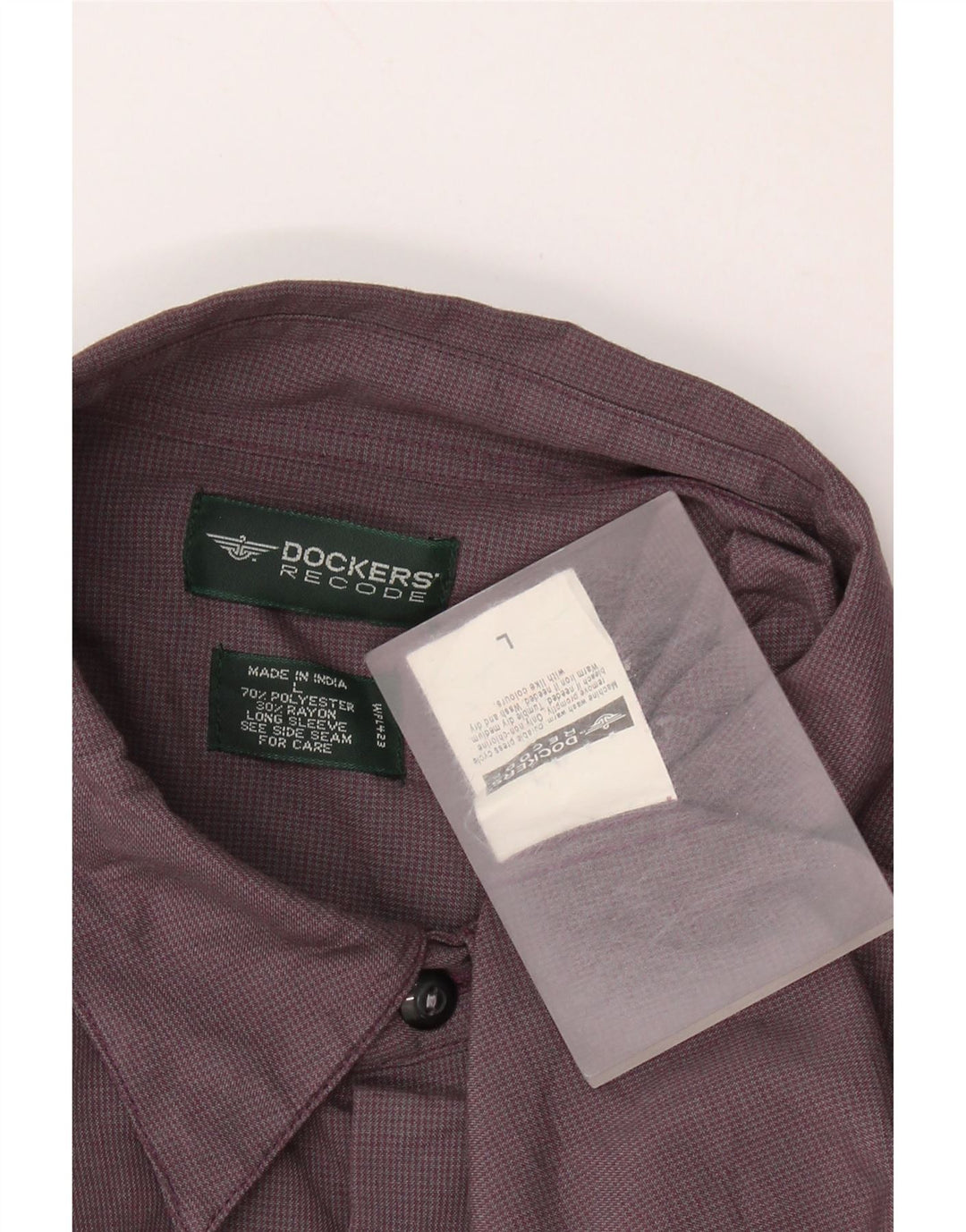 DOCKERS Mens Flannel Shirt Large Purple Houndstooth Polyester