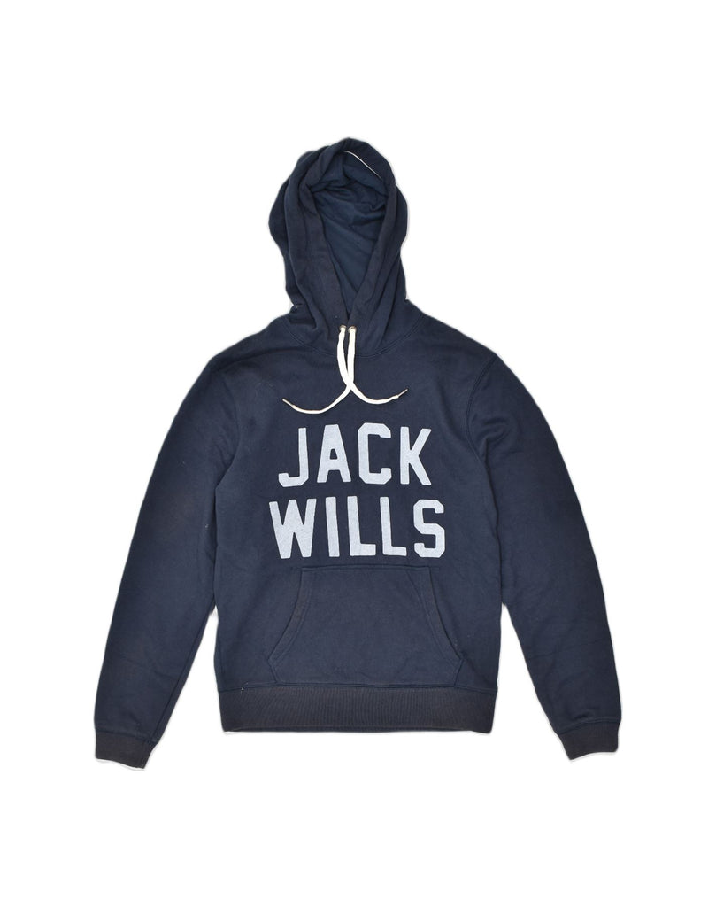 JACK WILLS Mens Graphic Hoodie Jumper Small Navy Blue Cotton Sports | Vintage | Thrift | Second-Hand | Used Clothing | Messina Hembry 