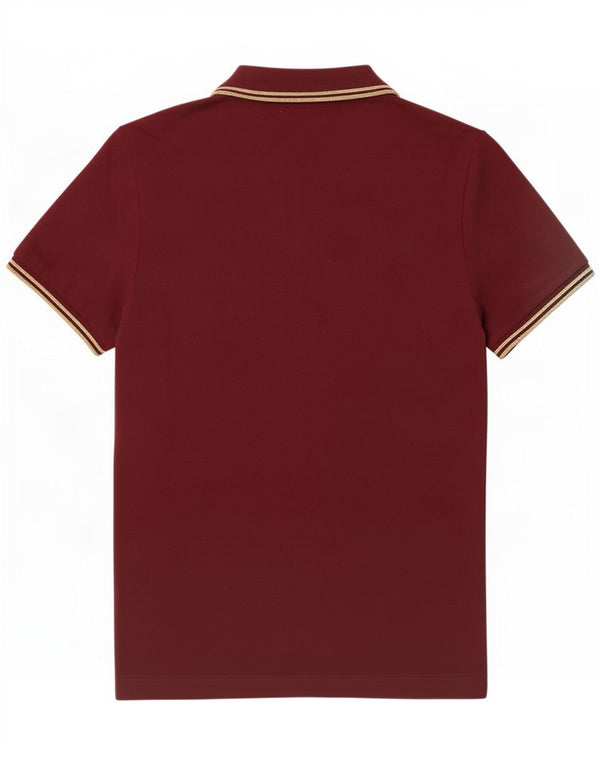 Fred Perry Womens Polo Shirt UK 12 Medium Burgundy Striped Cotton