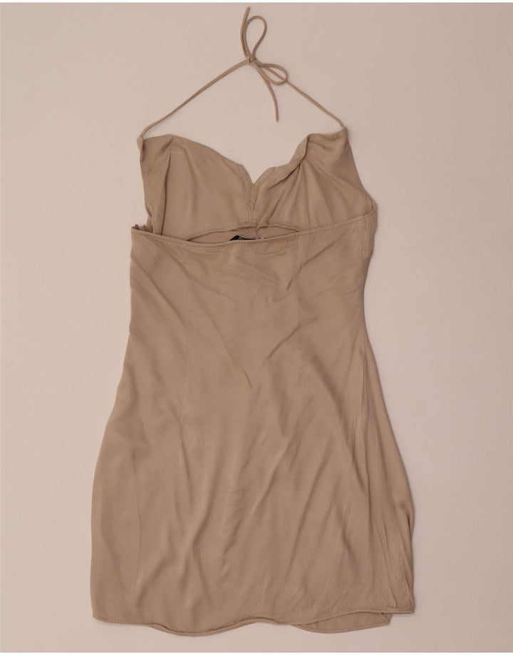 Zara Womens Halter Dress UK 12 Medium Beige Viscose