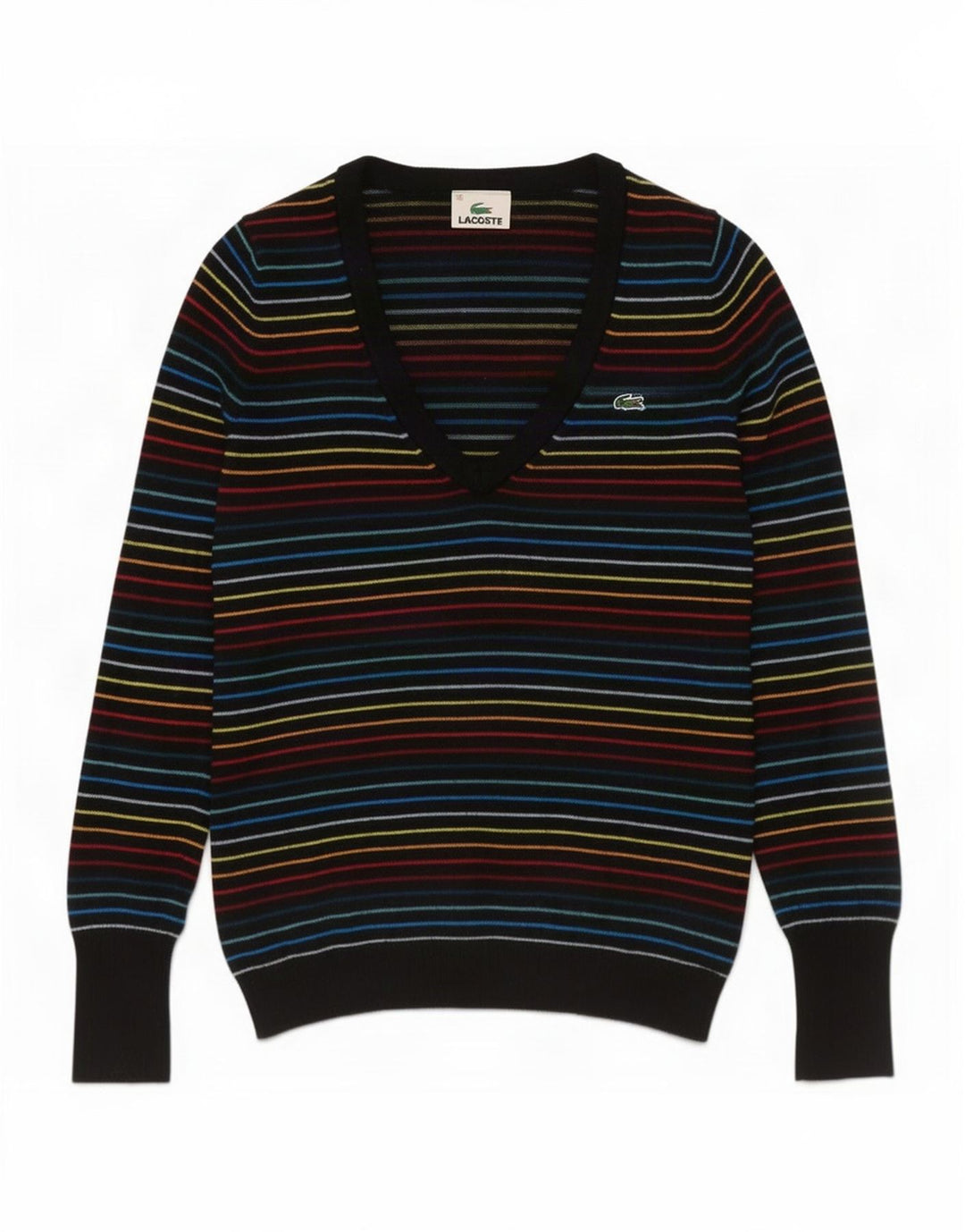 Lacoste Womens V-Neck Jumper Sweater Size 38 Medium Multicoloured Striped