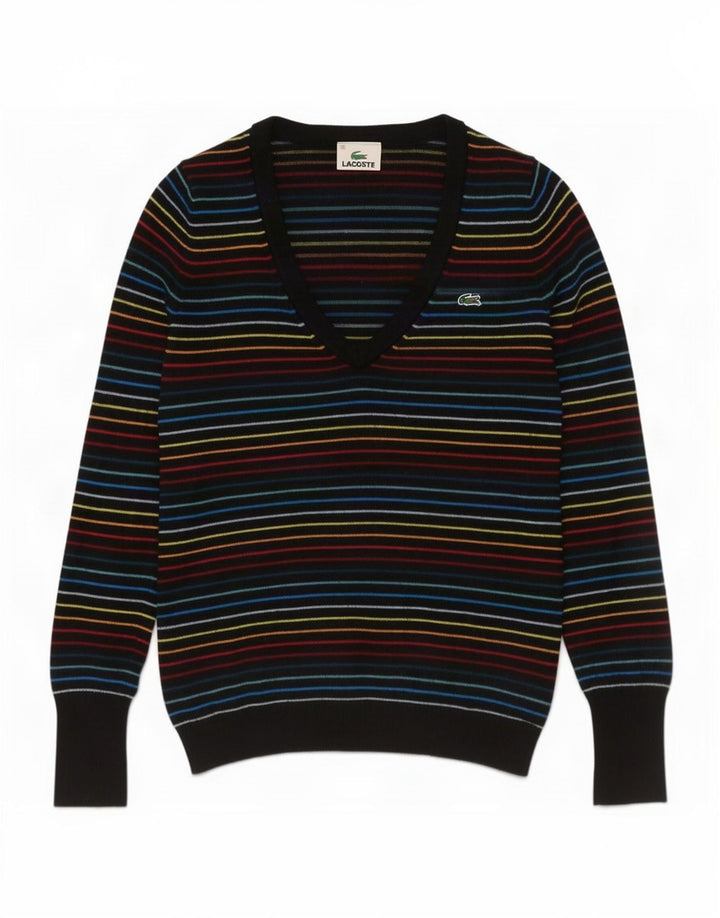 Lacoste Womens V-Neck Jumper Sweater Size 38 Medium Multicoloured Striped