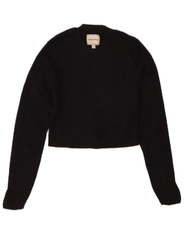 Jack Wills Womens Crop Crew Neck Jumper Sweater UK 10 Small Black Viscose