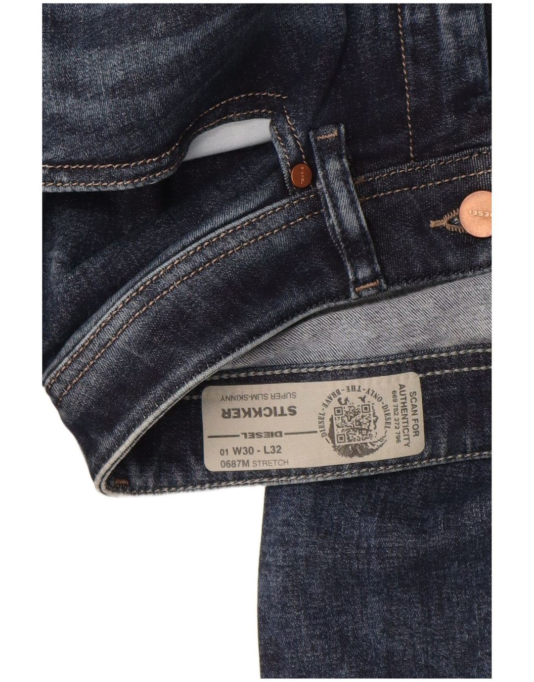 DIESEL Womens Stickker Super Slim Skinny Jeans W30 L30 Navy Blue Cotton