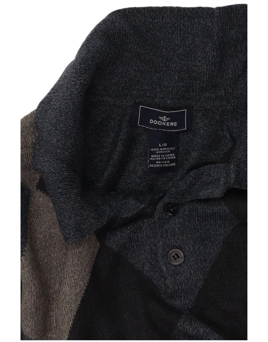 DOCKERS Mens Polo Neck Jumper Sweater Large Navy Blue Argyle/Diamond