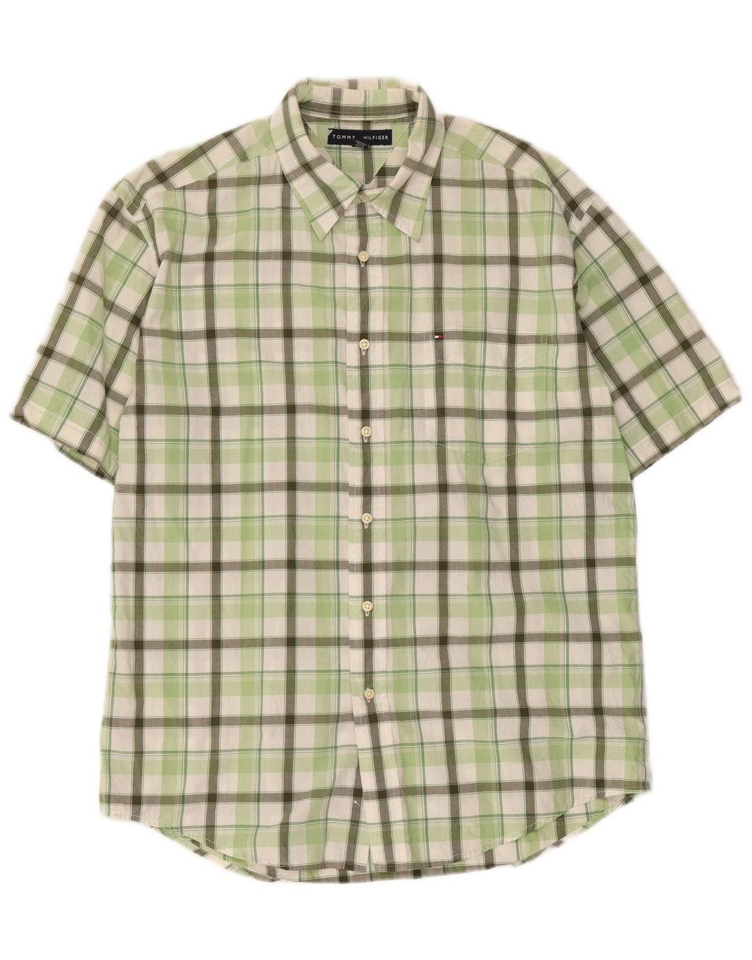 Tommy Hilfiger Mens Short Sleeve Shirt Large Green Check