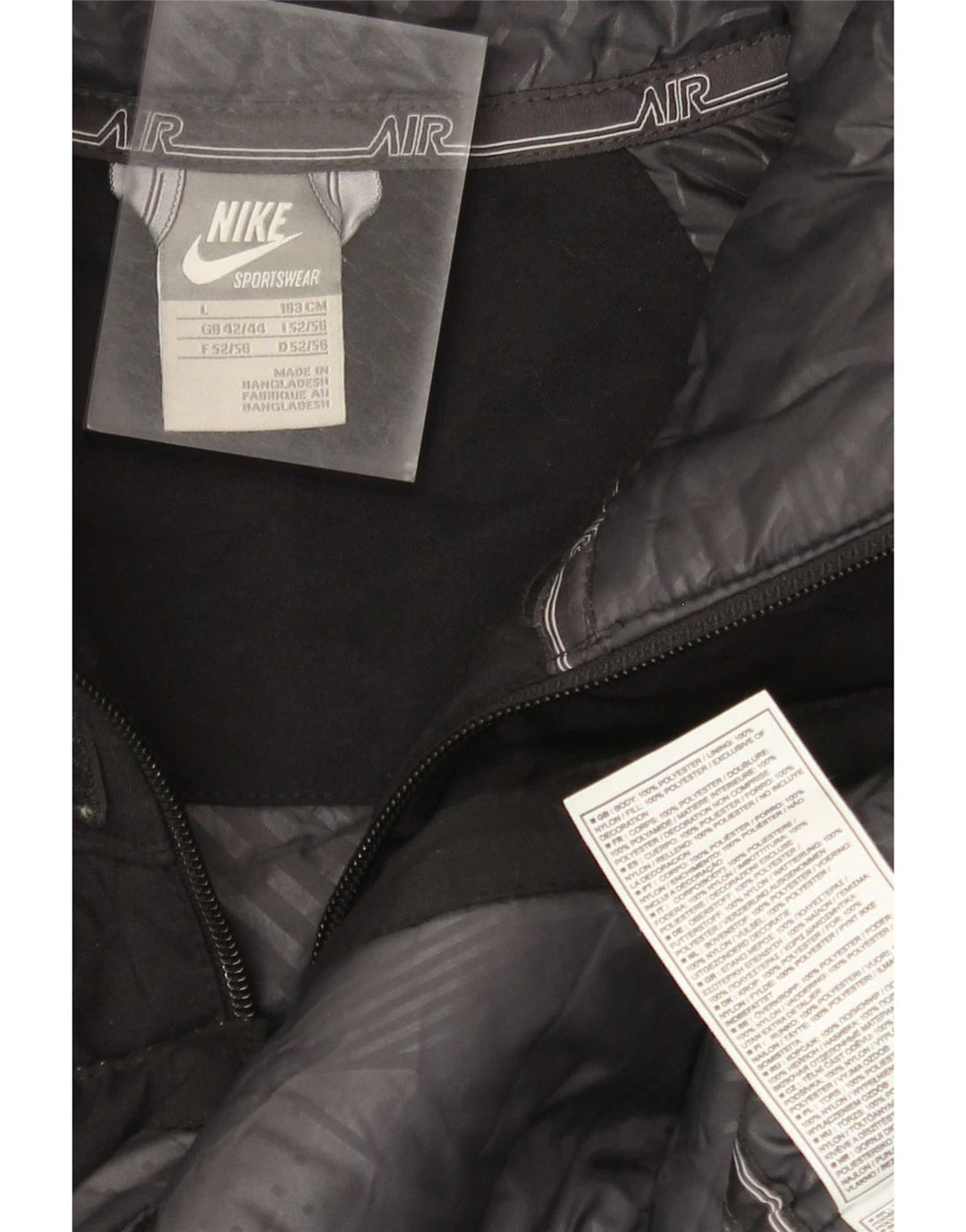 Nike Mens Graphic Hooded Padded Jacket UK 42/44 Large Black Polyester