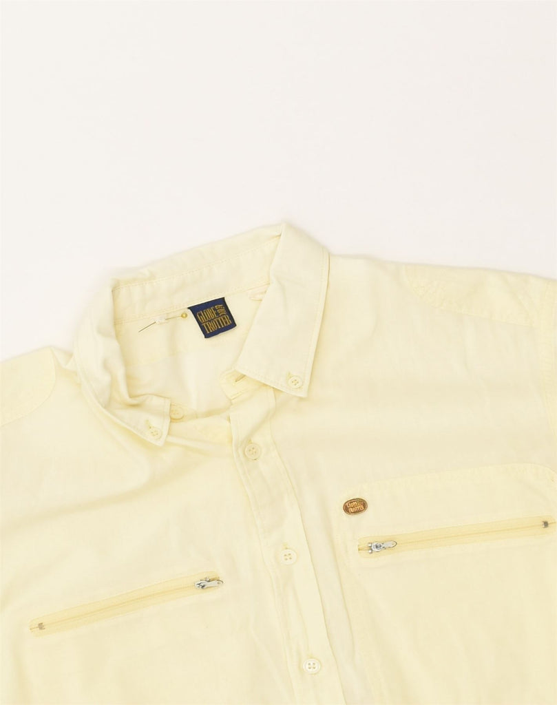 GLOBE TROTTER Mens Short Sleeve Shirt Size 41/42 Large Yellow Cotton | Vintage Globe Trotter | Thrift | Second-Hand Globe Trotter | Used Clothing | Messina Hembry 