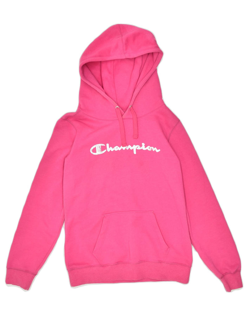 CHAMPION Womens Graphic Hoodie Jumper UK 10 Small Pink Cotton | Vintage | Thrift | Second-Hand | Used Clothing | Messina Hembry 