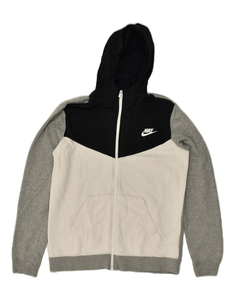 NIKE Boys Graphic Zip Hoodie Sweater 13-14 Years XL Grey Colourblock | Vintage Nike | Thrift | Second-Hand Nike | Used Clothing | Messina Hembry 