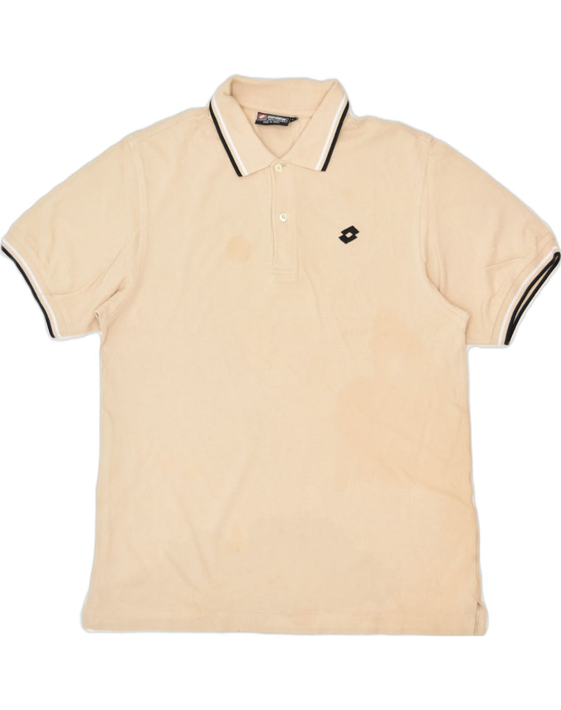 LOTTO Mens Polo Shirt Large Beige Cotton | Vintage | Thrift | Second-Hand | Used Clothing | Messina Hembry 