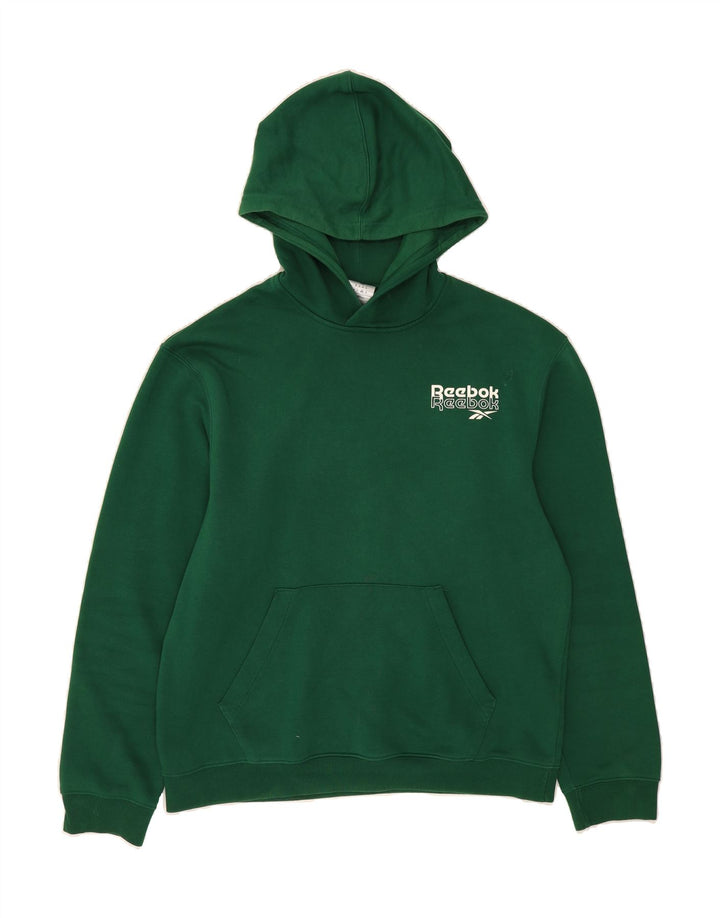 REEBOK Mens Graphic Hoodie Jumper Medium Green Cotton Vintage Reebok and Second-Hand Reebok from Messina Hembry 