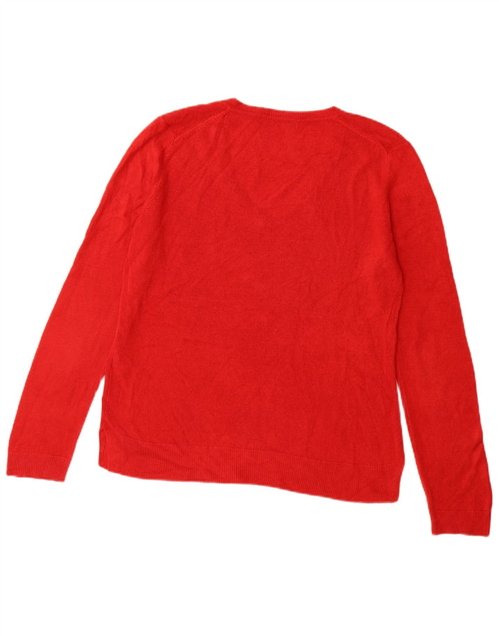 MARKS & SPENCER Womens V-Neck Jumper Sweater UK 12 Medium Red Acrylic