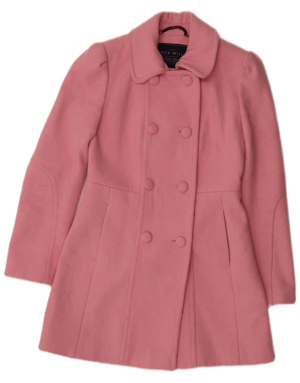 JACK WILLS Womens Double Breasted Coat UK 8 Small  Pink Wool