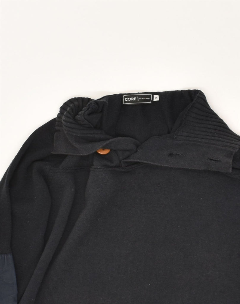JACK & JONES Mens Button Neck Jumper Sweater Small Black Cotton | Vintage Jack & Jones | Thrift | Second-Hand Jack & Jones | Used Clothing | Messina Hembry 