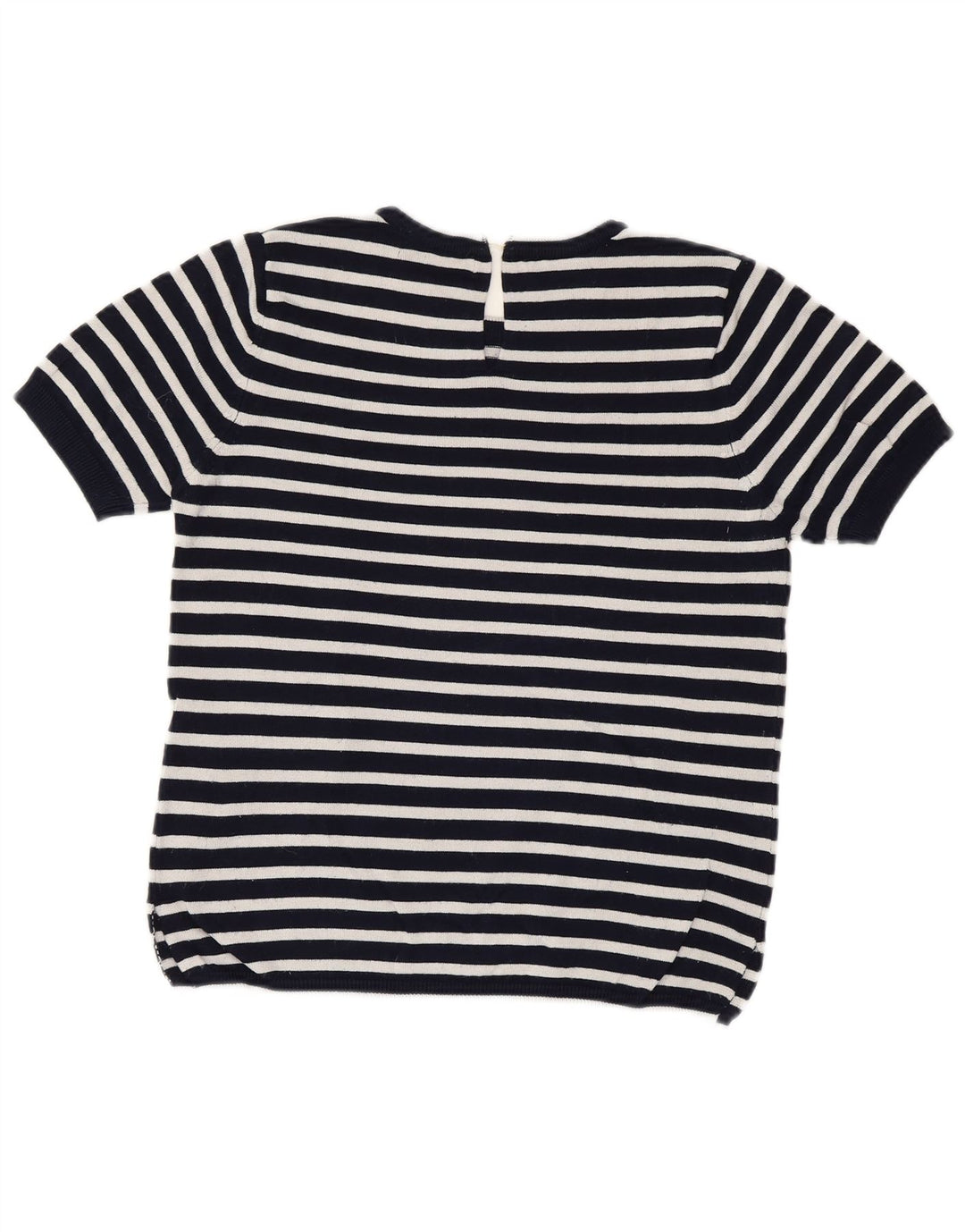 ZARA Womens Crop Crew Neck Jumper Sweater UK 10 Small Navy Blue Striped