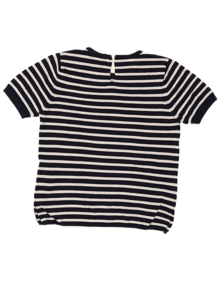 ZARA Womens Crop Crew Neck Jumper Sweater UK 10 Small Navy Blue Striped