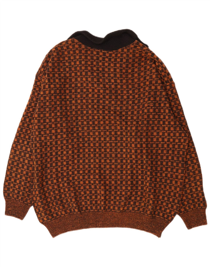 Marc Gibaldi Mens Zip Neck Jumper Sweater 2XL Brown Geometric Polyacrylic