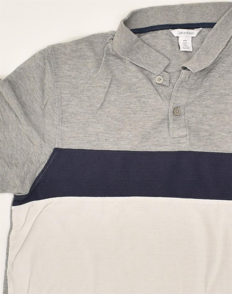 CALVIN KLEIN Mens Polo Shirt Medium Grey Colourblock Cotton | Vintage Calvin Klein | Thrift | Second-Hand Calvin Klein | Used Clothing | Messina Hembry 