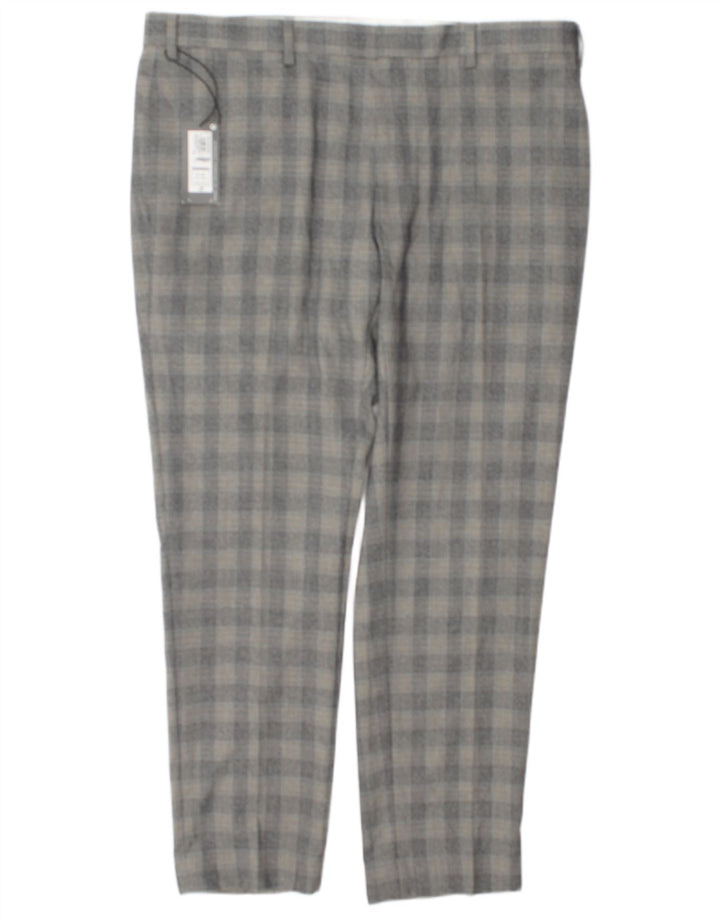 Marks & Spencer Mens Slim Suit Trousers W38 L29 Grey Check Polyester