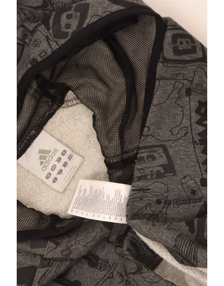 Adidas Mens Abstract Pattern Graphic Hoodie Jumper Small Grey Cotton