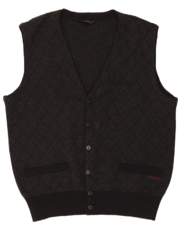 Paul & Shark Mens Sleeveless Cardigan Sweater Small Grey Argyle/Diamond