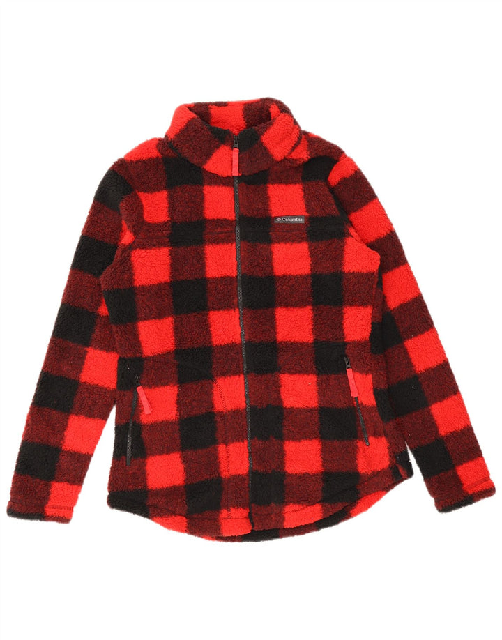 Columbia Womens Fleece Jacket UK 14 Medium Red Gingham Polyester