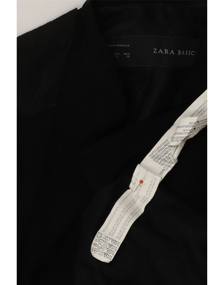 ZARA Womens Longline Open Blazer Jacket UK 10 Small Black Acetate