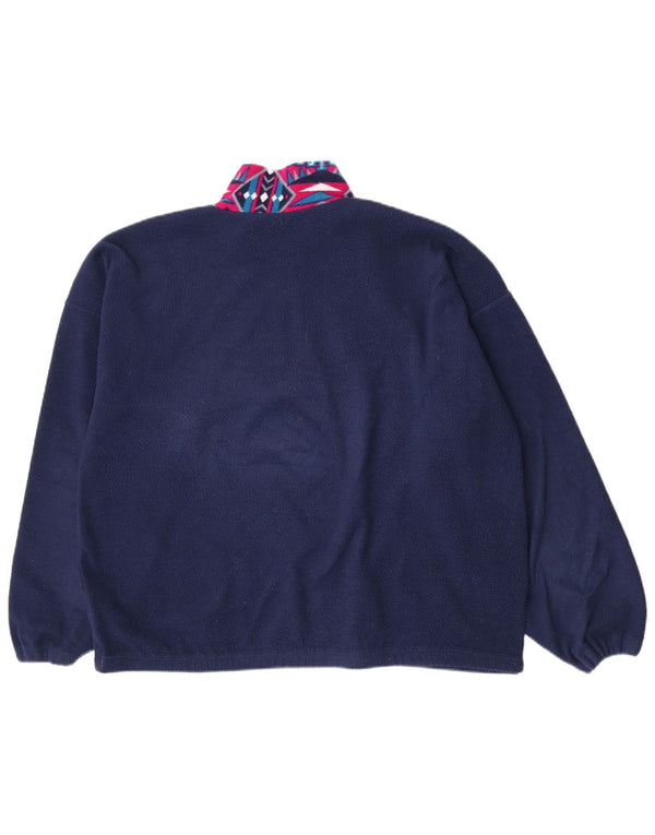 Vintage Mens Zip Neck Fleece Jumper XL Navy Blue Geometric