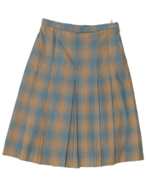 Vintage Womens High Waist Pleated Skirt IT 46 Large W28 Blue Check