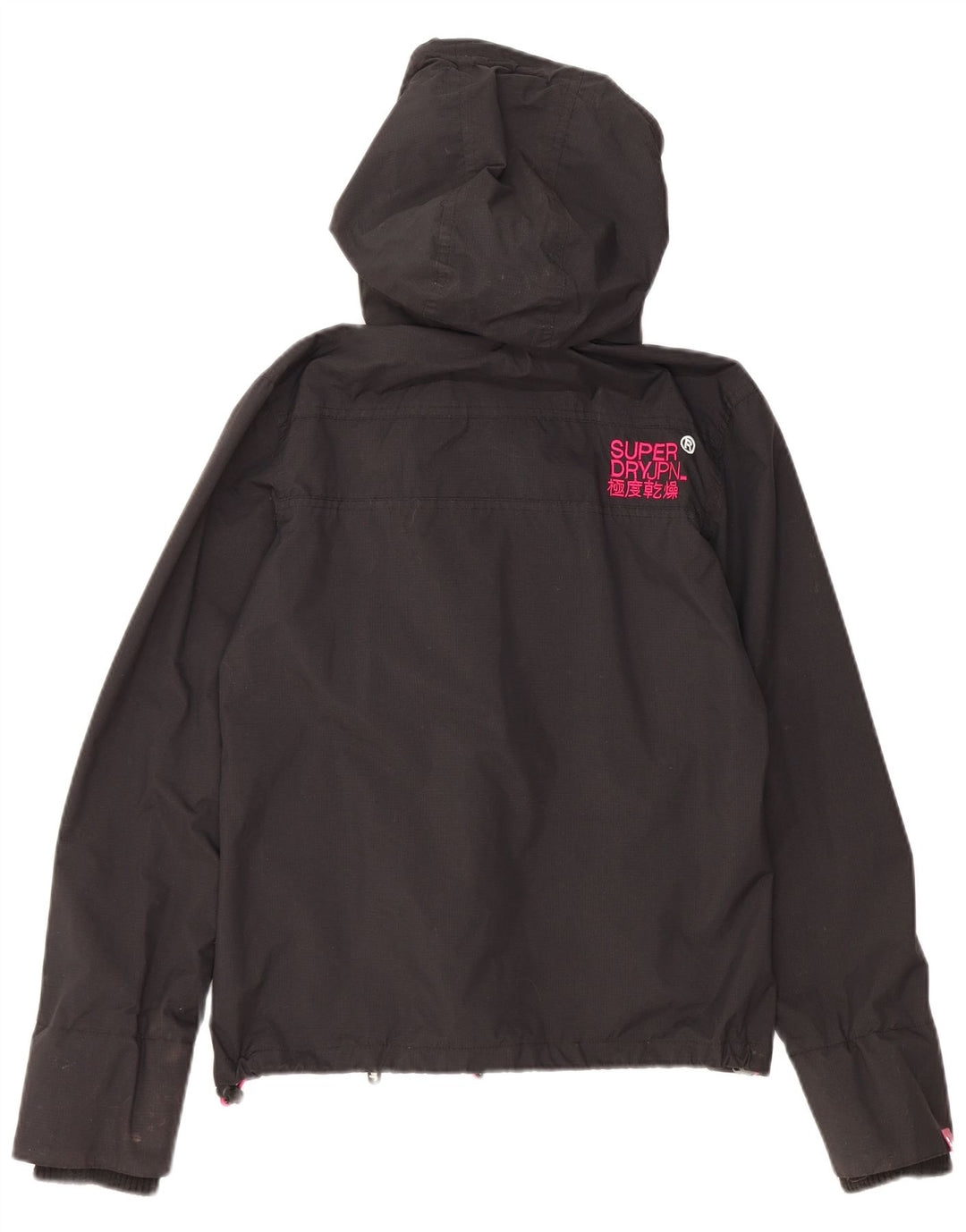 SUPERDRY Womens Windcheater Hooded Rain Jacket UK 10 Small Black Nylon