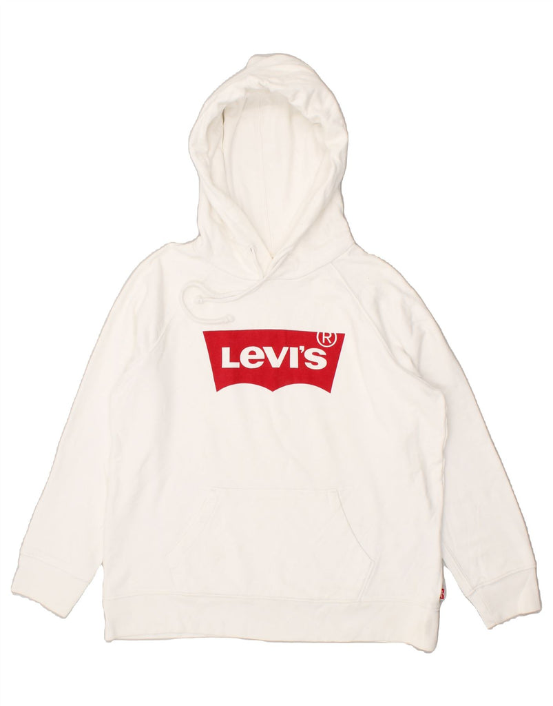 LEVI'S Womens Loose Fit Graphic Hoodie Jumper UK 10 Small White Cotton | Vintage Levi's | Thrift | Second-Hand Levi's | Used Clothing | Messina Hembry 