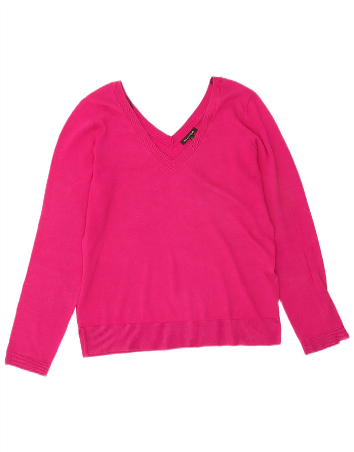Massimo Dutti Womens V-Neck Jumper Sweater UK 14 Medium Pink Cotton