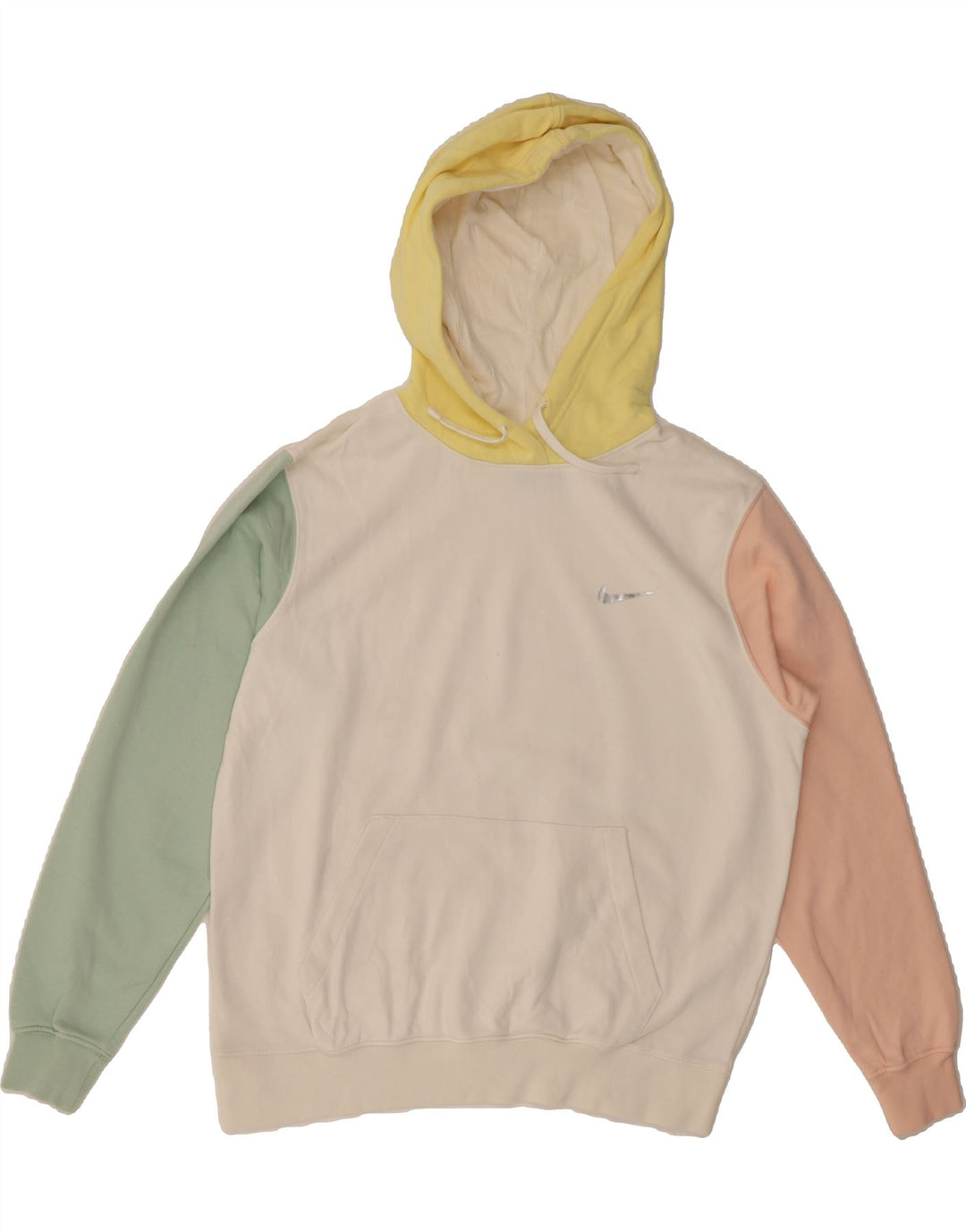 NIKE Womens Oversized Hoodie Jumper UK 10 Small Multicoloured Colourblock Vintage Nike and Second-Hand Nike from Messina Hembry 