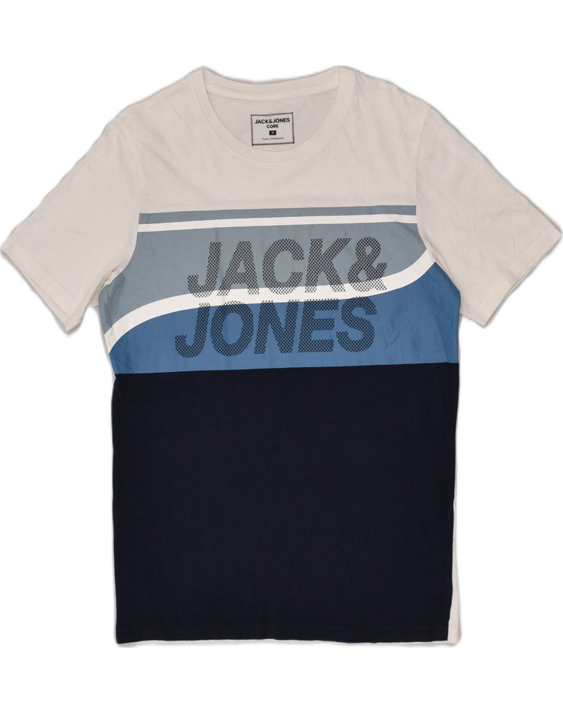 JACK & JONES Mens Graphic T-Shirt Top Medium White Colourblock Cotton | Vintage Jack & Jones | Thrift | Second-Hand Jack & Jones | Used Clothing | Messina Hembry 